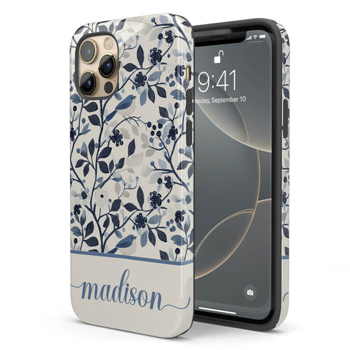 Custom Name Blue Bird & Flower iPhone Case